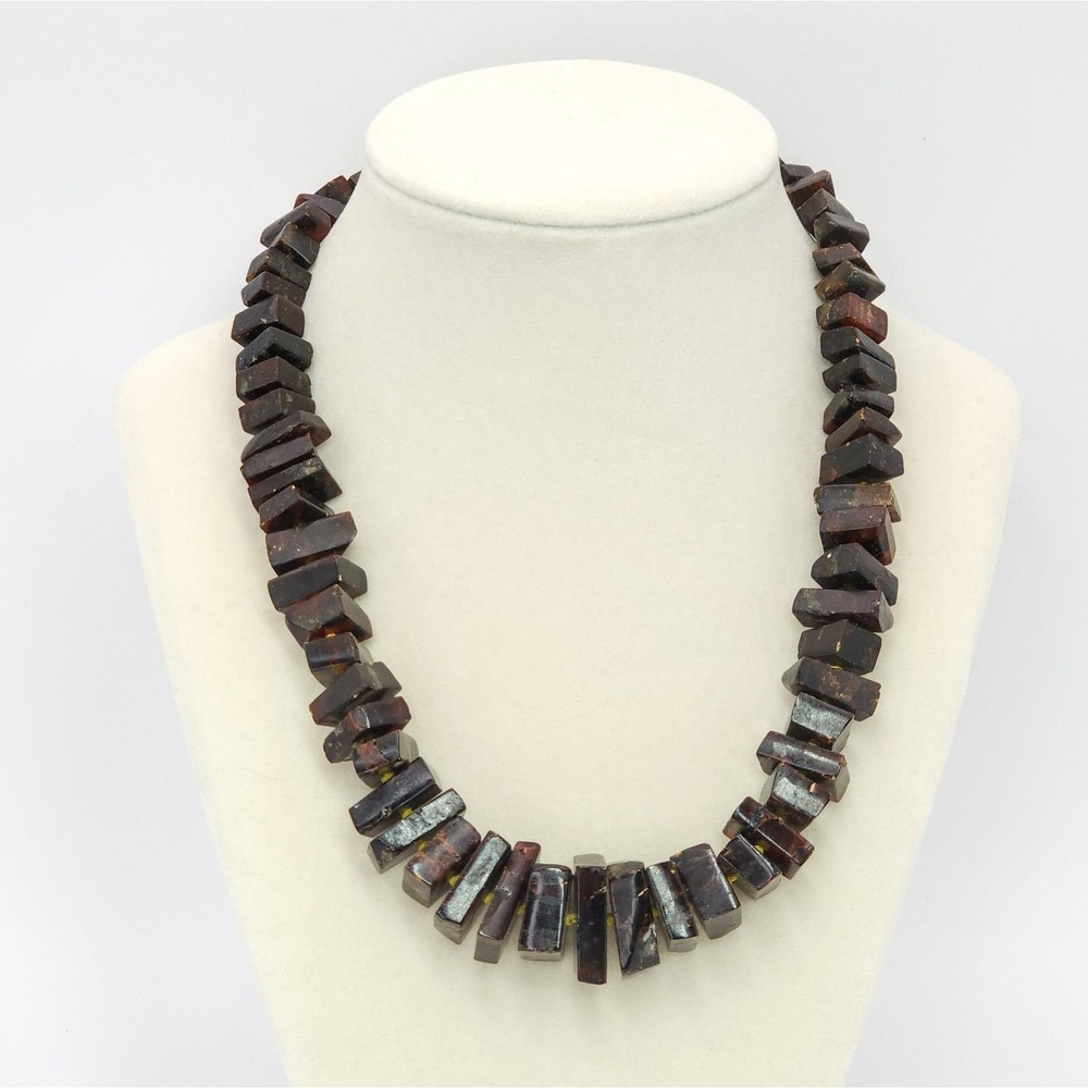 Vintage Hand Knotted Dark Baltic Amber Necklace 18" 10k Gold Filled Graduated